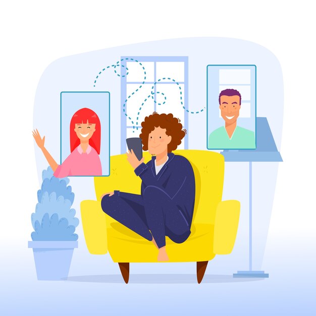Concepto de videollamada con personas chateando