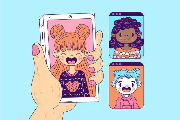 Vector gratuito concepto de videollamada con teléfono inteligente