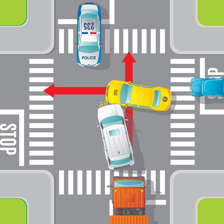 Vector gratuito concepto de vista superior de accidente de coche