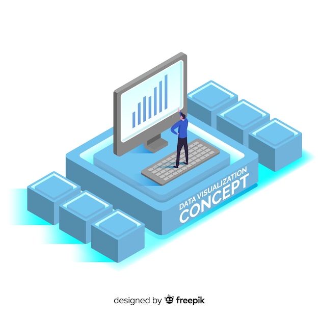 Vector gratuito concepto visualización de datos fondo isométrico