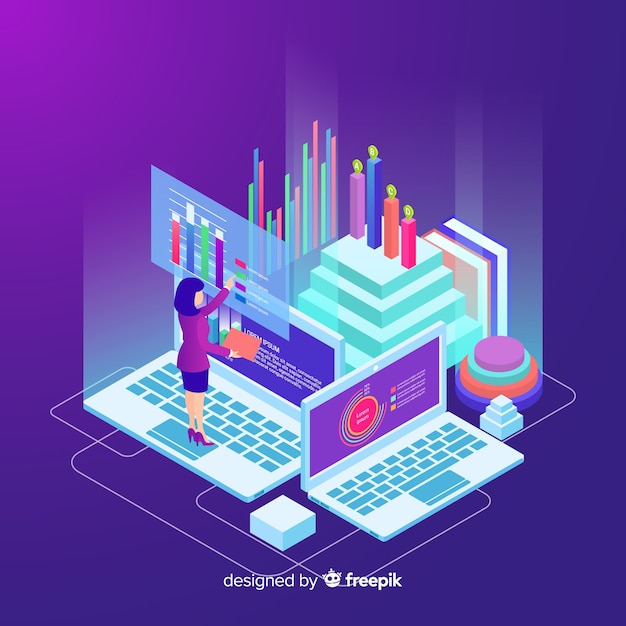 Concepto visualización de datos fondo isométrico