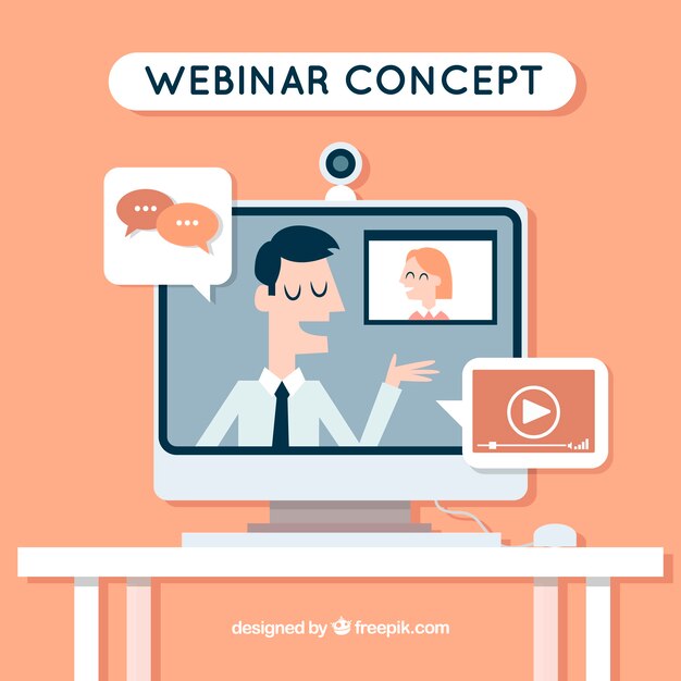 Concepto de webinar con hombre hablando