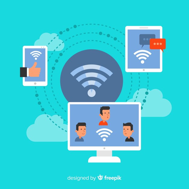 Concepto de zona wifi en diseño plano con señal