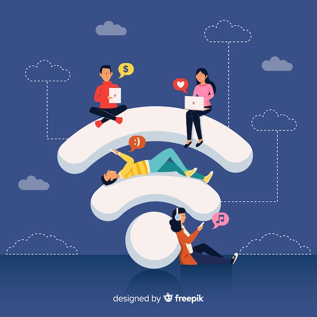 Concepto de zona wifi en diseño plano con señal