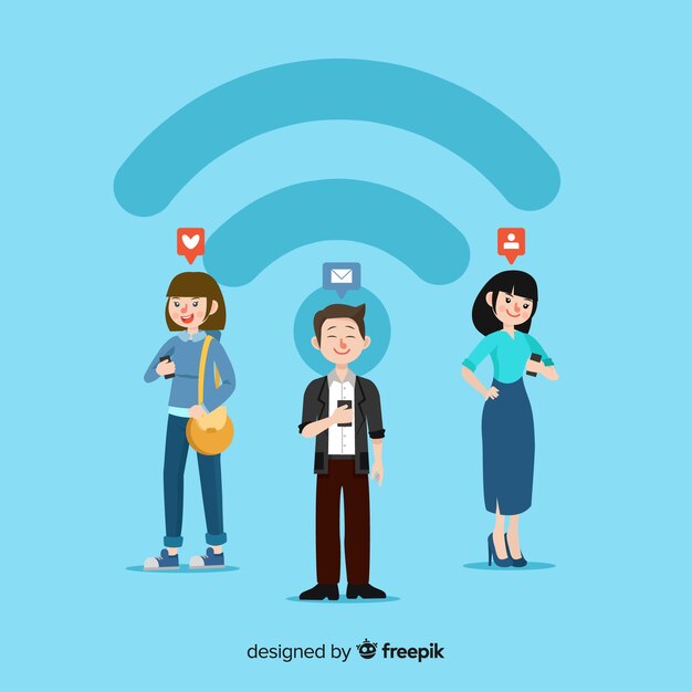 Concepto de zona wifi en diseño plano con señal