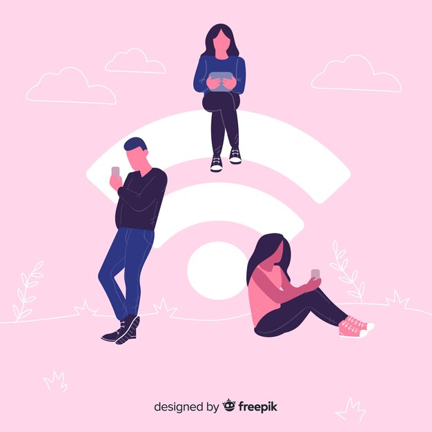 Concepto de zona wifi en diseño plano con señal