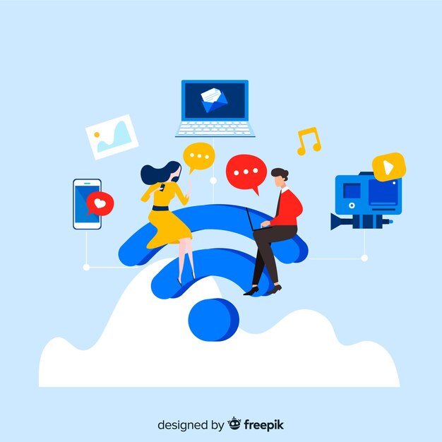 Concepto de zona wifi en diseño plano con señal