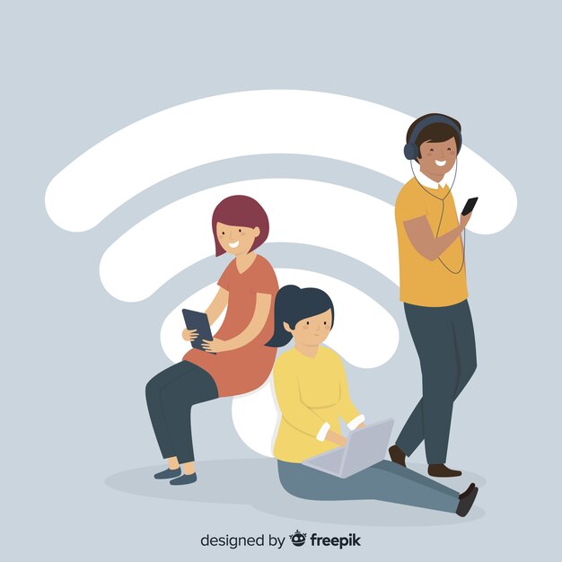 Concepto de zona wifi en diseño plano con señal