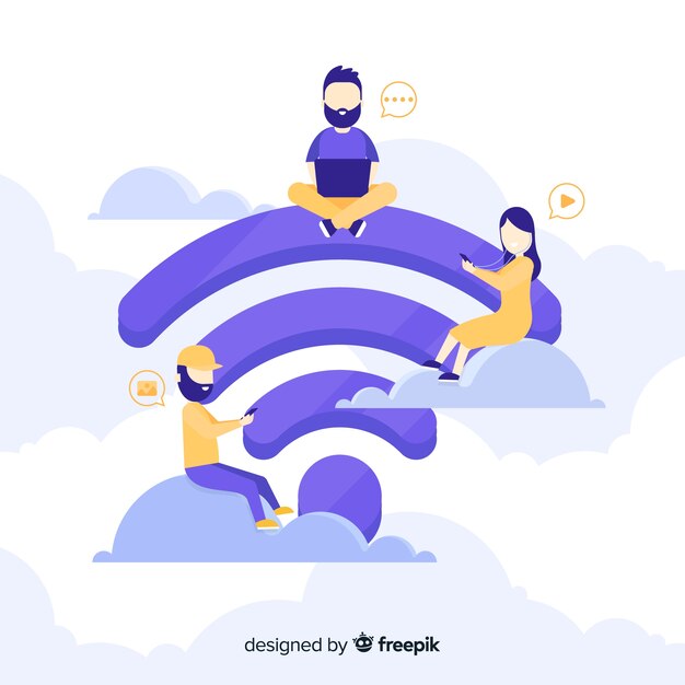 Concepto de zona wifi en diseño plano con señal