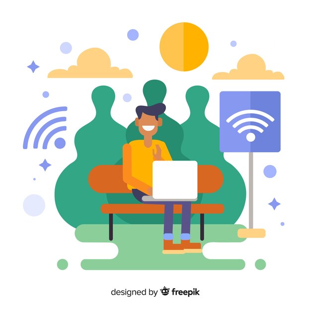 Concepto de zona wifi en diseño plano con señal