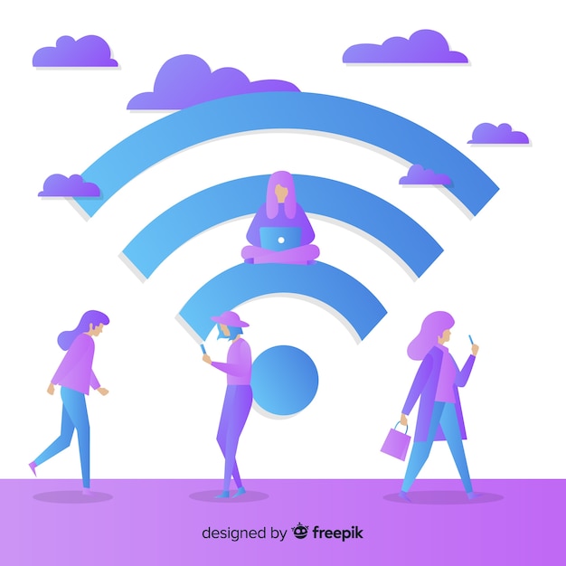 Concepto de zona wifi en diseño plano con señal