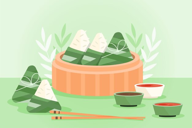 Concepto de zongzi de barco de dragón de diseño plano