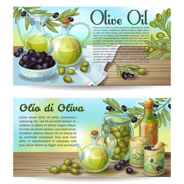 Conceptos horizontales de aceite de oliva