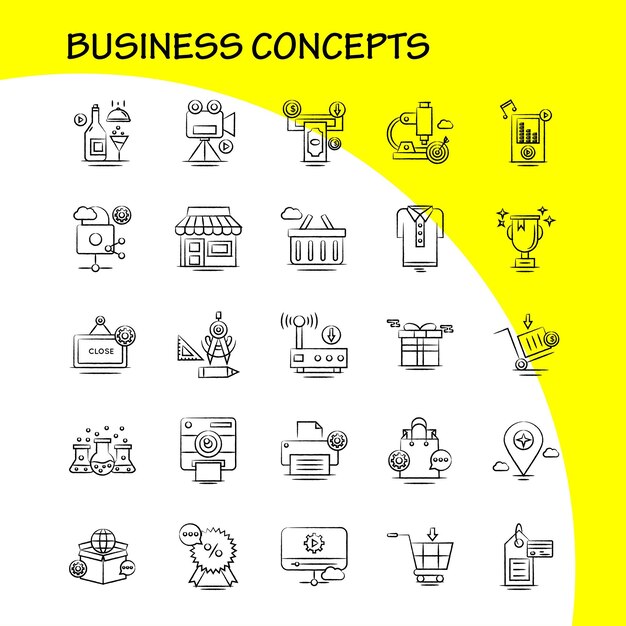 Conceptos de negocio Conjunto de iconos dibujados a mano para infografías