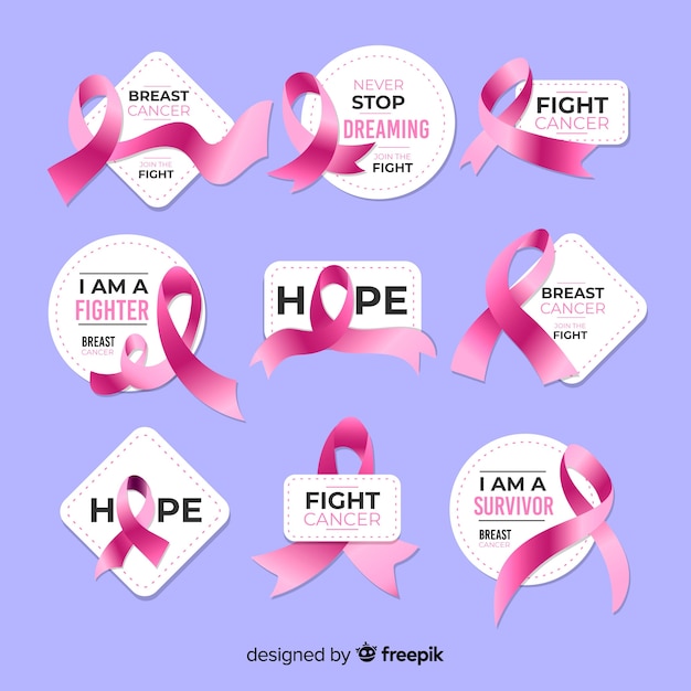 Vector gratuito conciencia del día del cáncer de mama con cintas rosadas