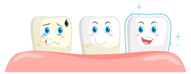 Condición dental y dientes diferentes sobre fondo blanco.
