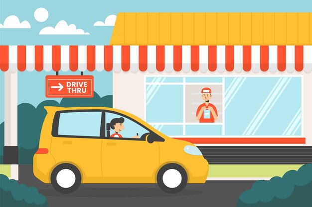 Conducir a través de la ilustración de la ventana con el coche