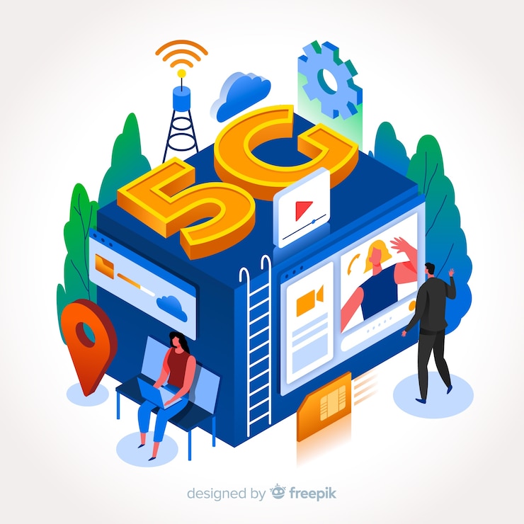 Vector gratuito conectividad de red 5g en diseño isométrico