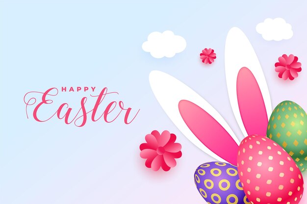 Conejito escondido detrás de un fondo realista de huevos de pascua con flores