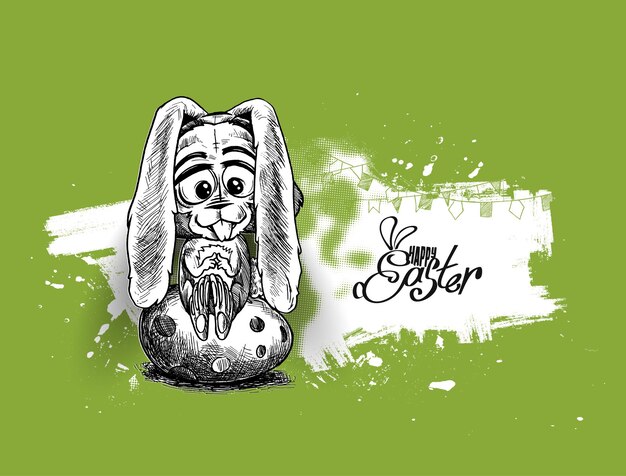 Conejito de Pascua y huevos de Pascua Ilustración de Vector de boceto dibujado a mano