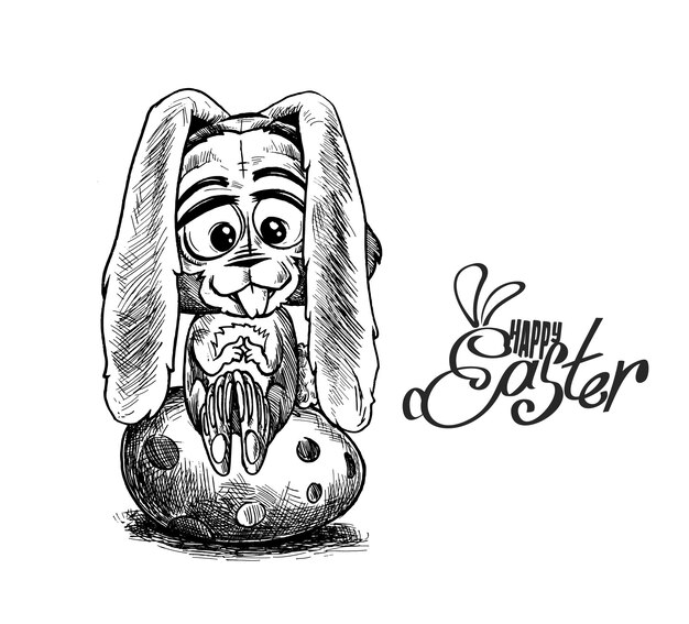 Conejito de Pascua y huevos de Pascua Ilustración de Vector de boceto dibujado a mano