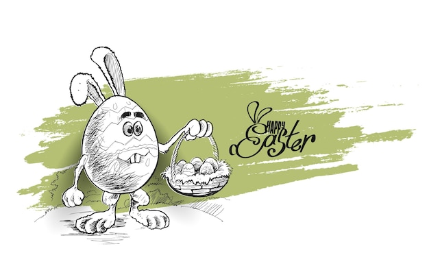 Conejito de Pascua y huevos de Pascua Ilustración de Vector de boceto dibujado a mano