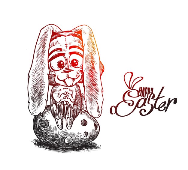 Conejito de Pascua y huevos de Pascua, ilustración vectorial de boceto dibujado a mano.