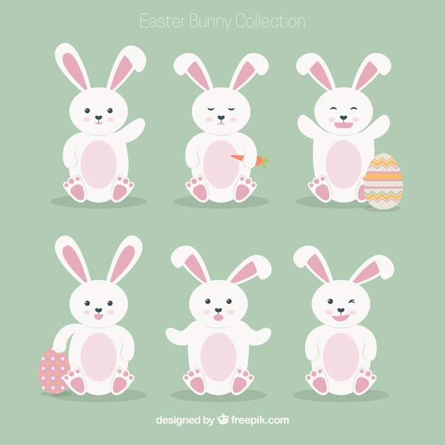 Conejito de pascua con variedad de caras expresivas