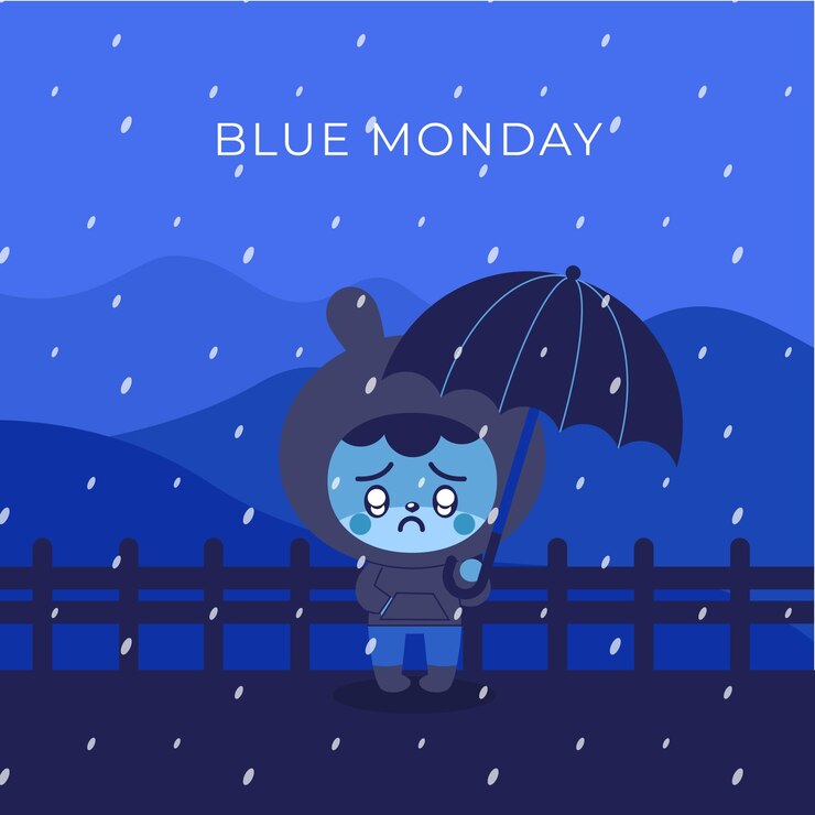 Vector gratuito conejito triste el lunes azul
