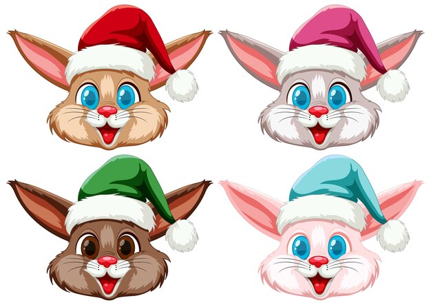 Conejitos festivos en la ilustración de los sombreros de Papá Noel
