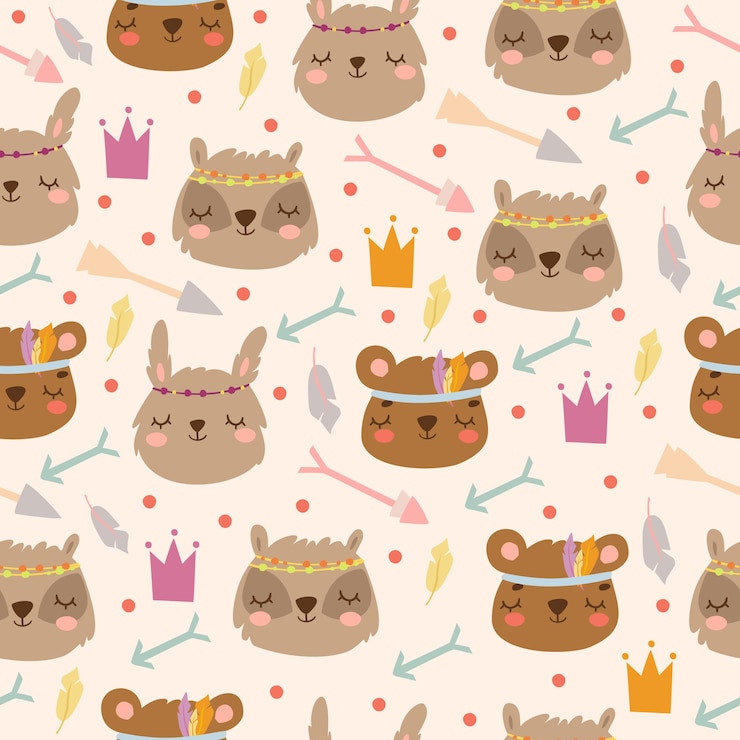 Vector gratuito conejitos, osos y flechas de patrones sin fisuras en estilo boho