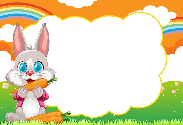 Vector gratuito conejo alegre con zanahoria en la naturaleza