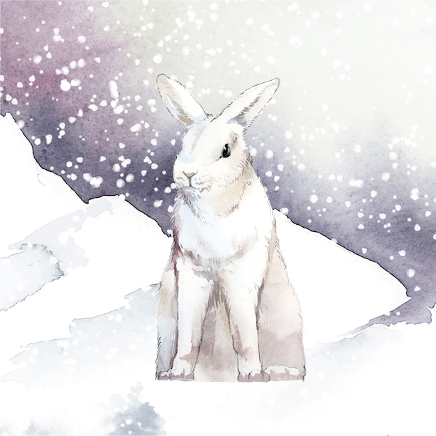Conejo blanco salvaje en un paraíso invernal