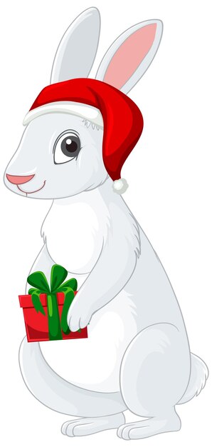 Conejo blanco con sombrero de Navidad