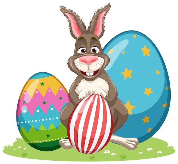 Conejo divertido con huevos de Pascua