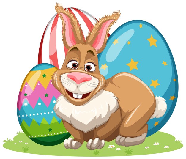 Conejo divertido con huevos de Pascua
