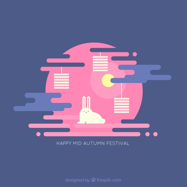 Vector gratuito conejo con fondo rosa para el festival del medio otoño