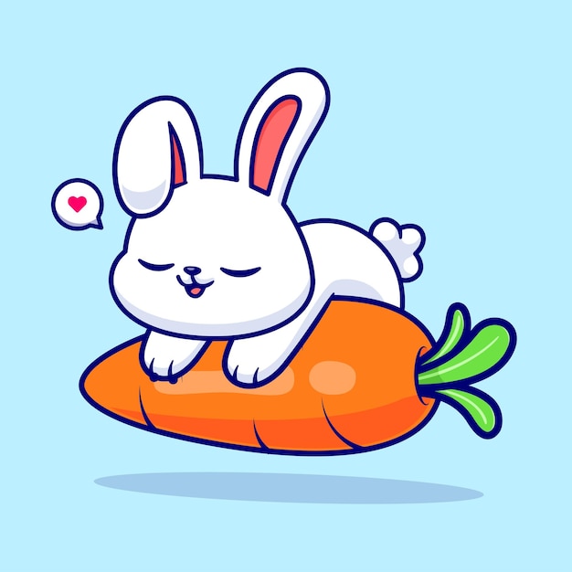 Conejo lindo durmiendo en la zanahoria Vector de dibujos animados Icono Ilustración Alimentación animal Vector plano aislado