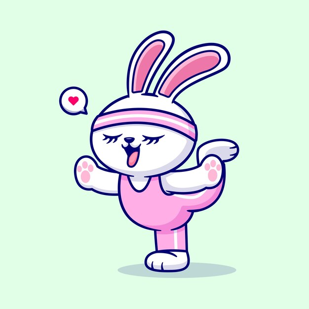 El conejo lindo se estira el yogüe Vector de dibujos animados Icono Ilustración Deporte animal Vector plano aislado
