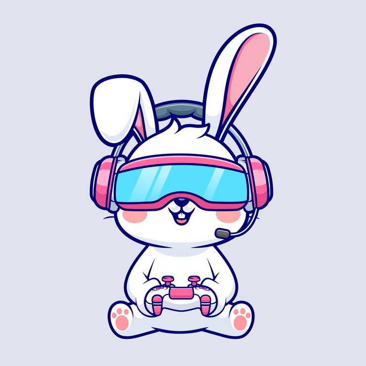 Vector gratuito conejo lindo jugando vr juego con controlador dibujos animados icono vectorial ilustración tecnología animal plana