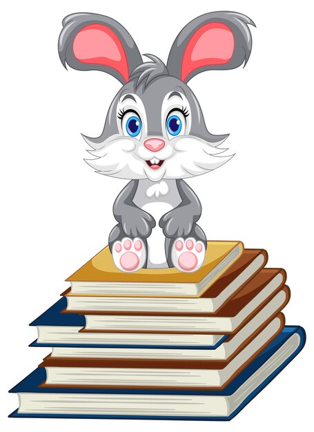 Conejo lindo en una pila de libros