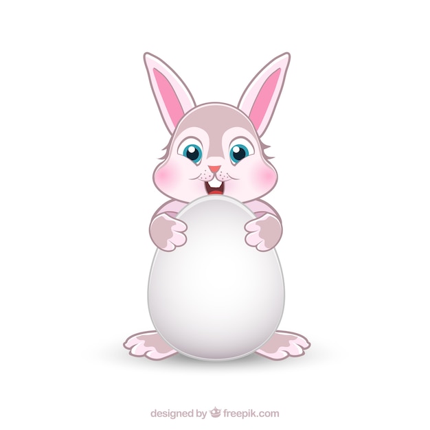 Vector gratuito conejo de pascua con un huevo de pascua