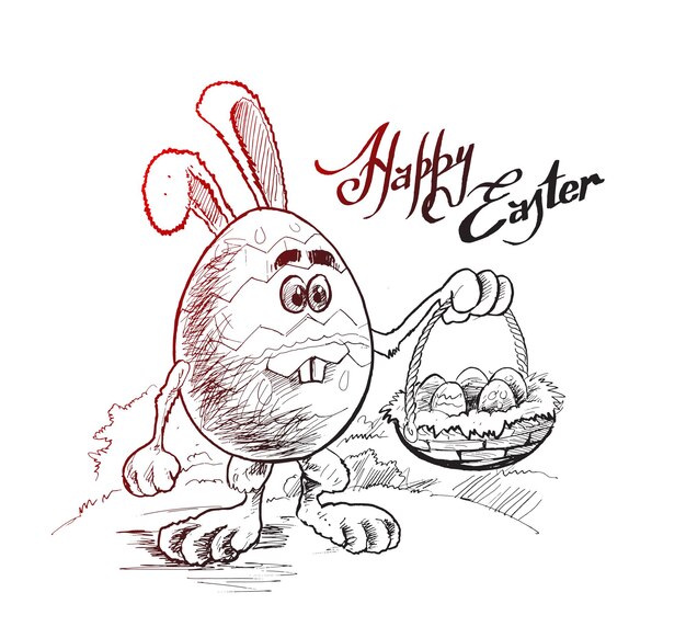 Conejo de Pascua con huevos de Pascua, diseño de afiches de tarjetas de felicitación.