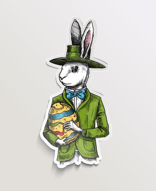 Conejo de Pascua con huevos de Pascua, diseño de afiches de tarjetas de felicitación.