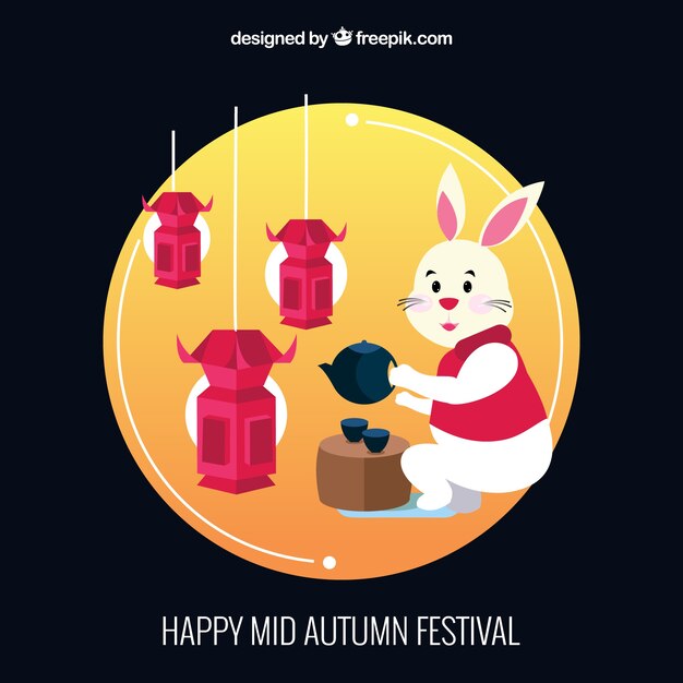 Un conejo sirviendo té, festival del medio otoño