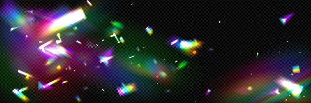 Confeti holográfico volando sobre un fondo negro