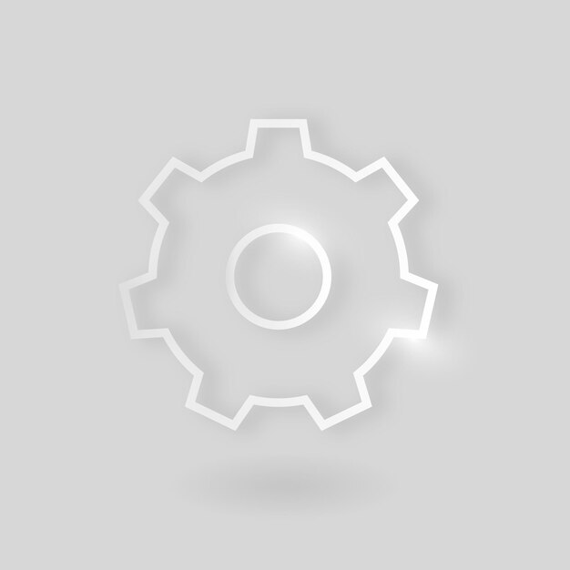 Configuración de icono de tecnología de vector de engranaje en plata sobre fondo gris