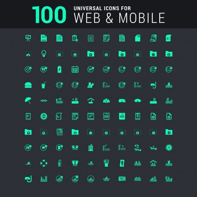 Conjunto de 100 iconos universales para web y móvil en verde