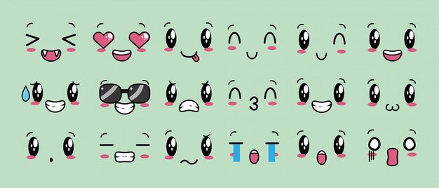 Conjunto de 18 diseños de expresiones Kawaii