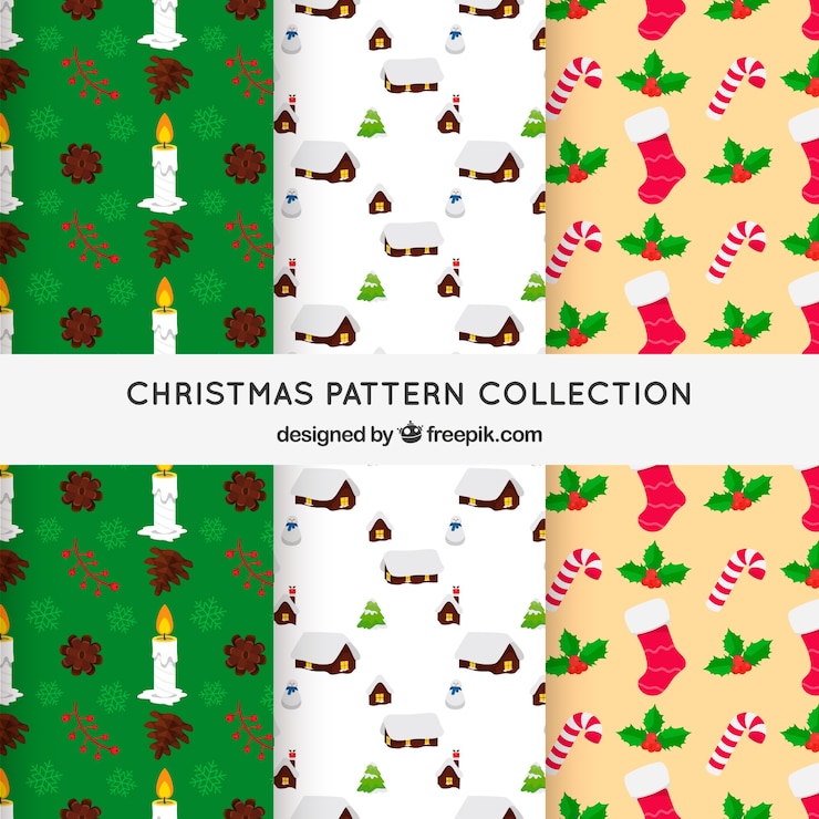 Vector gratuito conjunto de 3 patrones de navidad